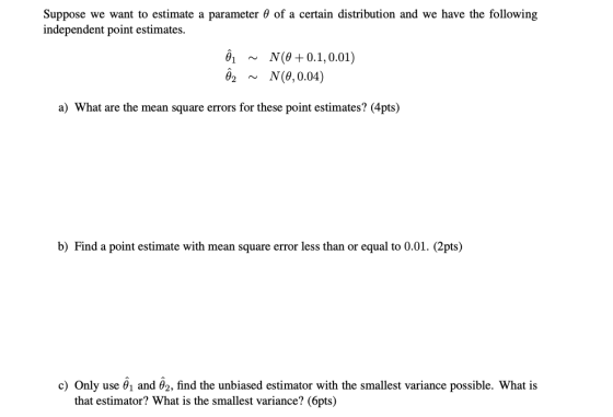 Suppose we want to estimate a parameter θ of a certain distribution and we have the following independent point estimates N(0