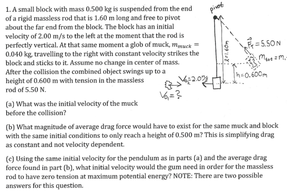 NO 1. A small block with mass 0.500 kg is suspended from the endp of a rigid massless rod that is 1.60 m long and free to pi