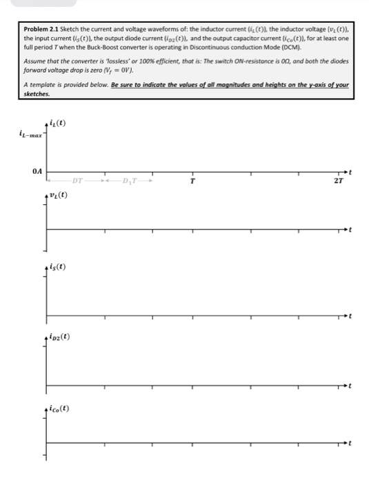 Problem 2.1 Sketch the current and voltage waveforms of: the inductor current ((t)), the inductor voltage (v(t)) the input cu