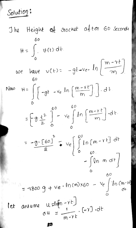 Solution atto 60 Secorda Jhe Heigut at ^ockat GO 2H -g-ve n ave vCE we Nouo -Ve 60 6 0 .dt Ve 60 Ve [09].B- 60 Sin m a7 60 Ve