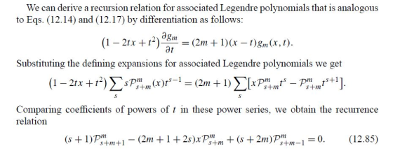 We can derive a recursion relation for associated Legendre polynomials that is analogous to Eqs. (12.14) and (12.17) by diffe