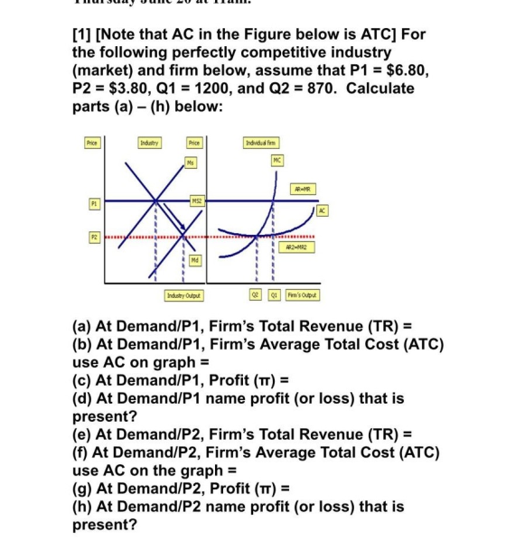 [1] INote that AC in the Figure below is ATC] For the following perfectly competitive industry (market) and firm below, assum