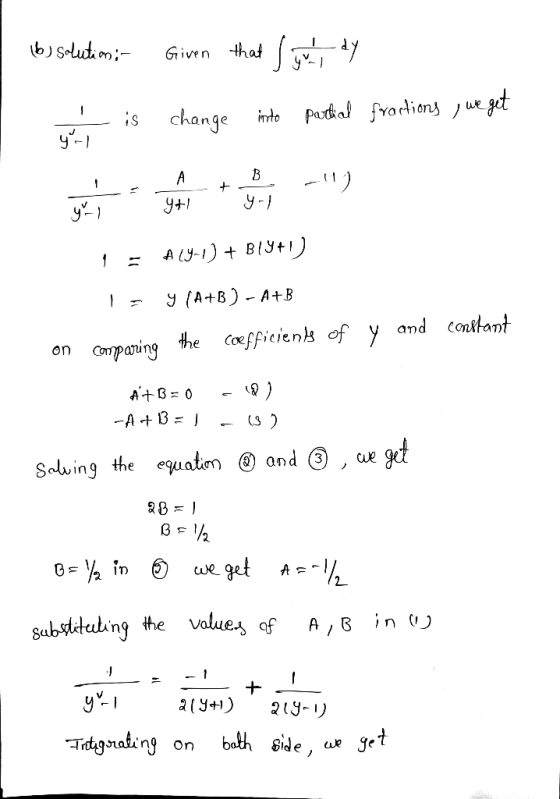 b) Soluton that Given Pautal fradionwe get change imnto B A + A LУ-1) + BI9+1 9 (A+B)-A+B coeffieien of y and contamt Стрanin
