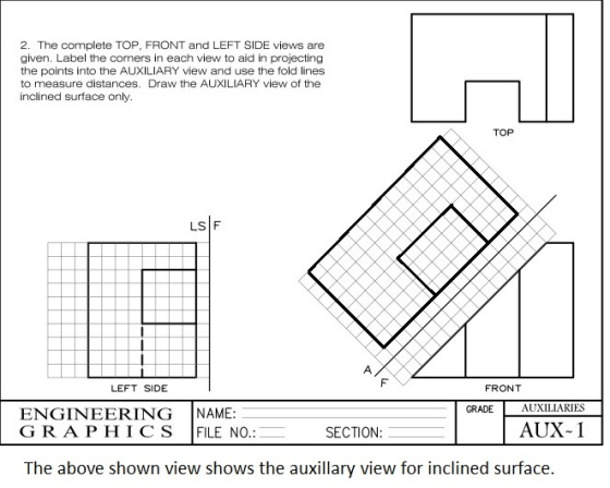 2. The complete TOP, FRONT and LEFT SIDE views are glven. Label the corners in each view to aid in projecting the points into