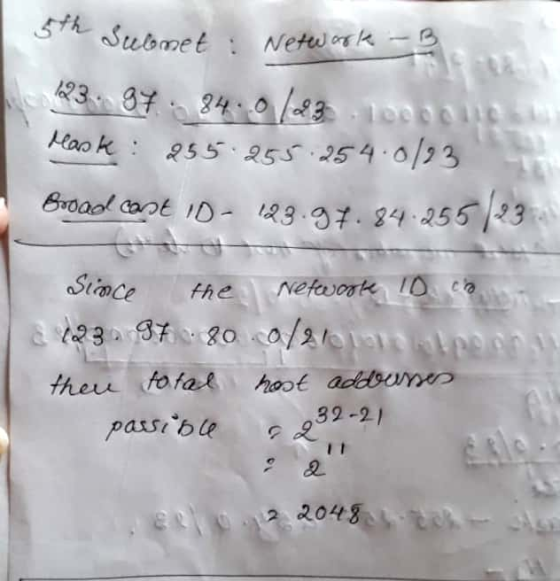 ST Subnet: Networ k Haok 255 255 254.0/23 23.97.24 255|23 Eroaol cant ID Stoce Netawork 10 ca the 23 37 0 a/o po ther fofa ho