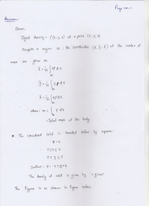 ne-1 ven Oject densitys r.y.) at a point (x,y, Occupies o vea ien n o to coordinates ( ) of the center of ma ate lotalmass of