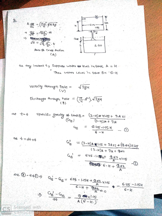 3rm 34 CA) at any ins fant+, suppose ater-level mtanic A =H /mA),J234 Discharge though, hole (G G. 45-1,ISH の @g ー at t = dt