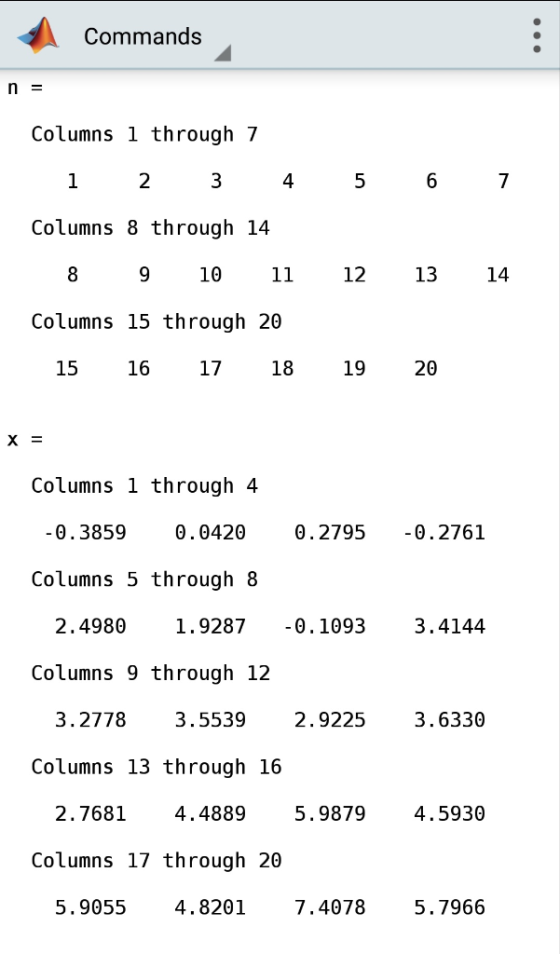 Commands Columns 1 through 7 2 Columns 8 through 14 4 10 12 13 14 Columns 15 through 20 16 15 17 18 19 20 Columns 1 through 4