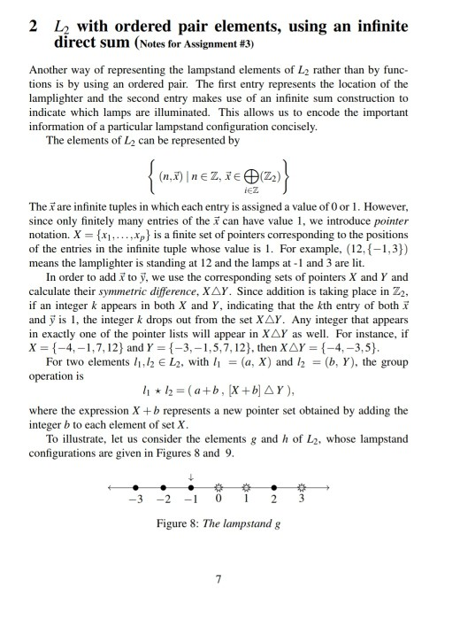 2 L2 with ordered pair elements, using an infinite direct sum (Notes for Assignment #3) Another way of representing the lamps