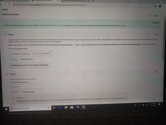 Given: Alamplitude)-6.13 Cm; X( 1 + X С (--) https://session masteringphysics.com/myct item View?assignmentProblemlD-10785612