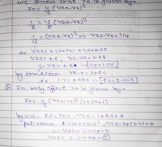 that e RmDO こaエ ニ16 CVas-くt)と 2 (vas-vt)= Vas-Vt \/4 6.25+Vヒニ 0.25+0-55 VaS VGS 0-8 VG-VS= 0-の8 2 VS0 8 Vs 12V om&dauo VS-D=エ