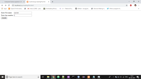 localhost/jay/readingFile.html Computer Science question Che X X localhost/jay/reading File. htm l Apps C Types Of Informatio