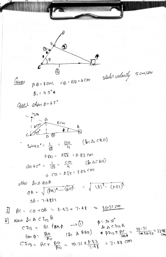 P sabr vaheaty CB- BD 4Cm 9,-4 506 Case1 ahen 4s SCm 1 A coys ( mA CBO) B0 Sin45- 1 2 2.83 em Co Cos us ? = 2 83 Cm CO Now 9n