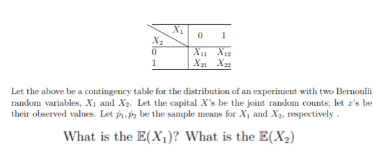 1 X2 12 X21 X22 Let the above be a contingency table for the distribution of an experiment with two Bernoulli random variable