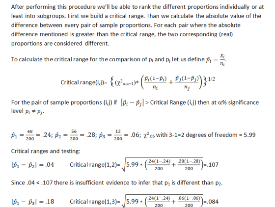 After performing this procedure well be able to rank the different proportions individually or at least into subgroups. Firs