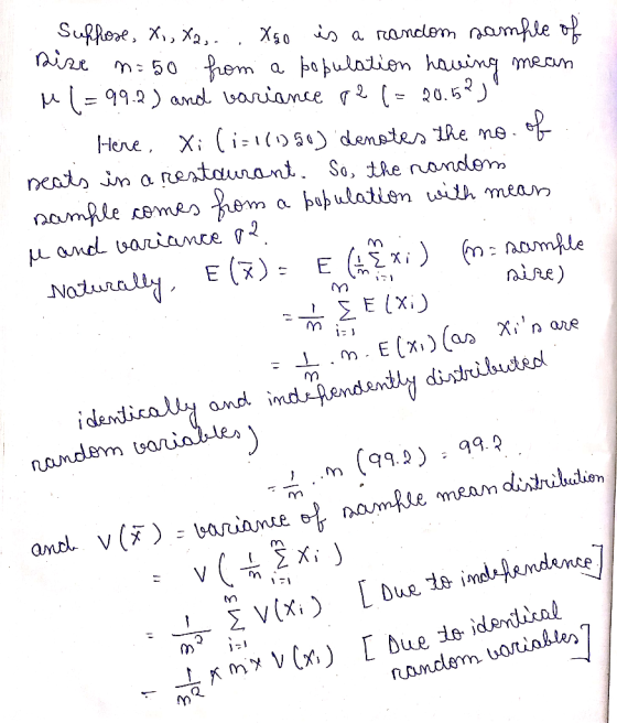 SufRere, X, X2, X50 a ramclem amfle df bouladien hawing m 50em a. Here, Xi i=1()50) densdes IRe ne neats in a rentaunant. So,