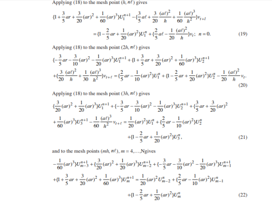 Applying (18) to the mesh point (h, nl ) gives (at)3 3 (al)2 3 3 al + 5 pn+1 (ar)2 20 (ar)^yU1-{ {1- +-ar + + + 60 h 20 h 60