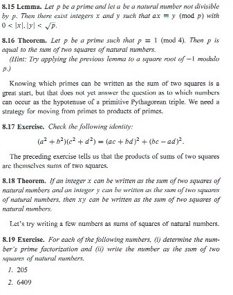 8.15 Lemma. Let p be a prime and let a be a natural mumber not divisible by p. Then there exist integers x and y such that ax