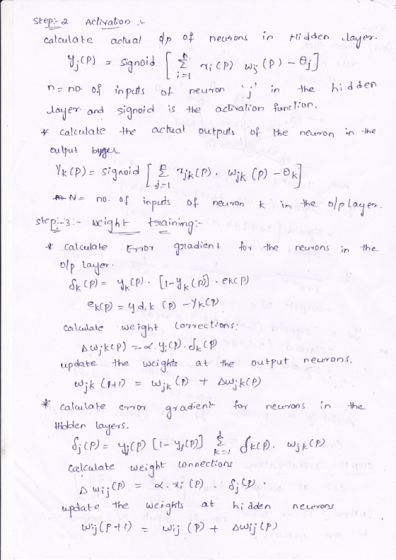 Step a AcIiNation layer w (P)] dp of Hidden calculate neuroni actual snoid 4:CP) iCP hidden the peuron Jayer actvation func t