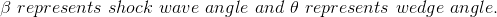 \beta \ represents \ shock \ wave \ angle \ and \ \theta \ represents \ wedge \ angle.