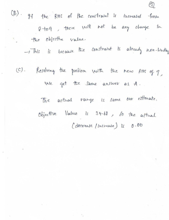 (B) of the contraint l fron the RH increaled will not be any change in the re gto9 the objectiue value alreud Constraiut tte