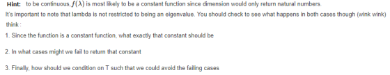 Hint: to be continuous f(A) is most likely to be a constant function since dimension would only return natural numbers. Its