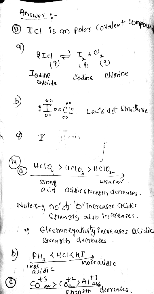 Tci is an Polor Covalent Compeu a) 2) lodine dodine Ohlonne ohlonde OD ly Sarent delreases +3
