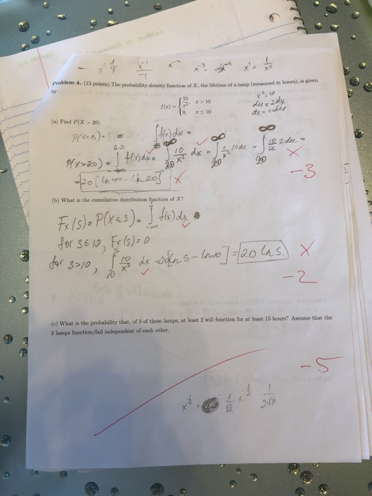 Problem 4. (15 points) The probabiälity density function of X, the lifetime of a lamp (meured in i hours), Is given 10 0, s 1