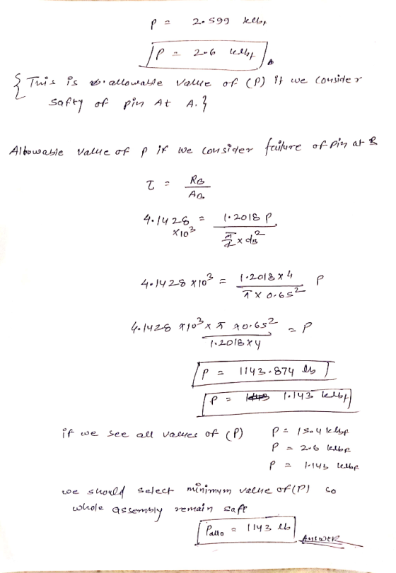 G65 -T 2- Valye of L) } we Couside r alloualAe of pin safty At A. frihre A1bowable Ro An 201p 4.1y 2-6 2018x4 4.1428 x10 1 4
