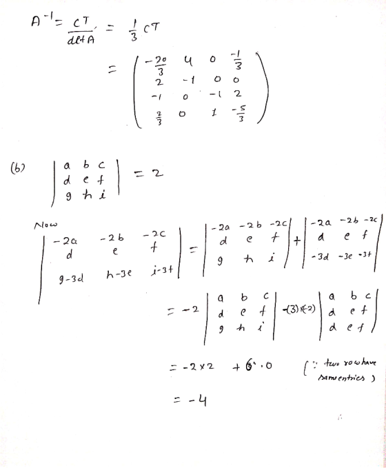 det A 3 - 1 C 2 2 a 二2 e f -2b -2c -2a -2C -2 b Now -20 - 2C e f -2 b 2 a d -3d -3e 3t h-3e 9-3d C 3) 2 e f -2 d d e tw rowhv