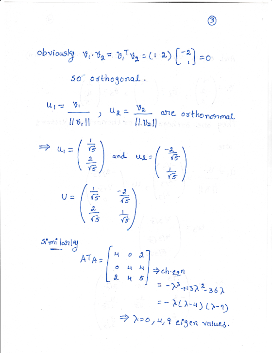 2 obviousS So osthoaonaJ 5 ㄒ =0ノ4,9 e,-gen values.