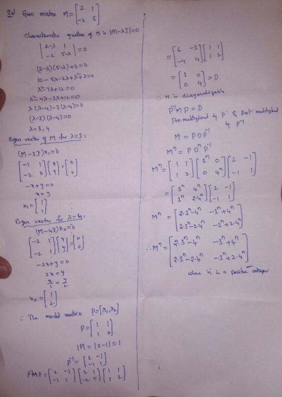 2 Sa Gun madne M Claractennhe quthan in M-AT]=o 2-7 - (2--2 (5)+20 1o-sa-2rtt+ 2=0 Xニ1+12 =0 t47-32412=0 Hn diagaalizable (A-