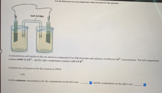 Use the Refereaces to access important values if needed for this question Salt bridge A concentration cell similar to the one