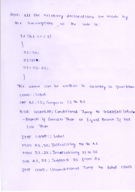Here, all the necekary decloration are mode by th e aめumptions ,so the cade is a1 a1-di 1he ame con be wsitten in au embly a
