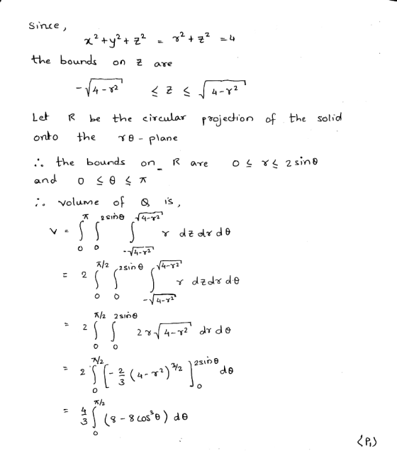 Snce 2. the bounds on 2 are Let R be the circular rrajection of the solid e Soli onto the γθ_eane . the bounds on R are volu