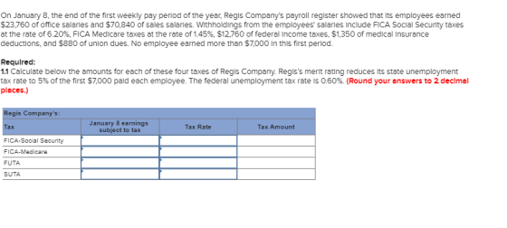 On January 8, the end of the first weekly pay perlod of the year, Regis Companys payroll register showed that its employees
