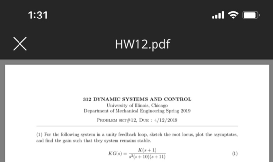 1:31 HW12.pdf 312 DYNAMIC SYSTEMS AND CONTROL University of Illinois, Chicago Department of Mechanical Engineering Spring 201