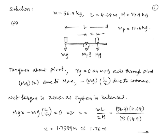Srution M56.3 kg, .68 M= 74.9 ka Ca) 12.6kg Mp Mg Torues abont pivt 0 a mpg aib thnong pivol dve to wowan. (мa) (n) due to Ma