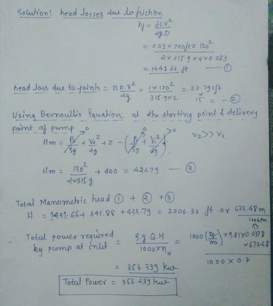 Solution head Josses das do kichon = 0.03 × 7001tx 120 1441.66 dt stay ting point 4 delvery 01η Sg 2. o(メ3159 Total Maromuhic