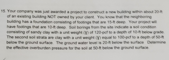 15. Your company was just awarded a project to construct a new building within about 20-ft of an existing building NOT owned