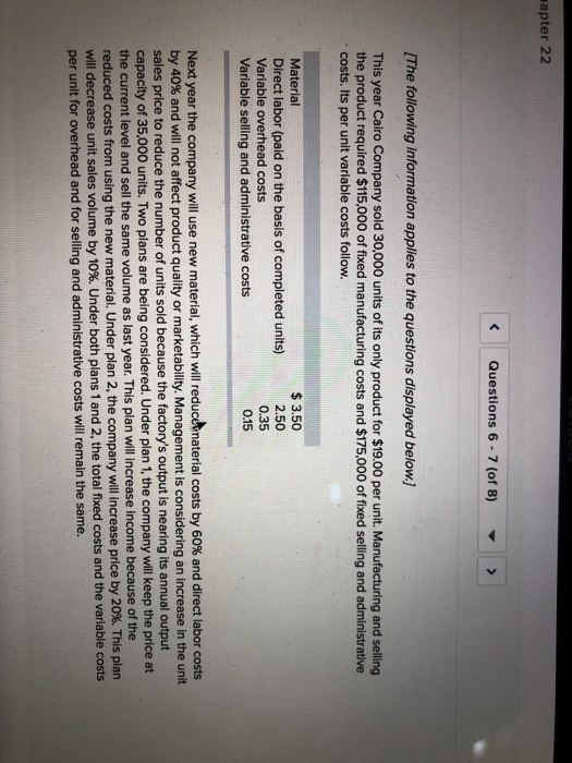 apter 22 Questions 6-7 (of 8) The following information applies to the questions displayed below.] This year Cairo Company so