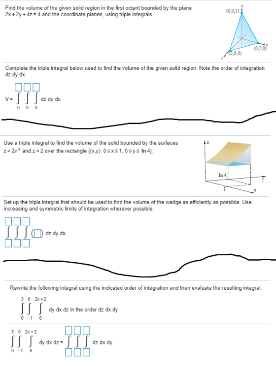 Find the volume of the given solid region in the first octant bounded by the plane 2x + 2y + 4z4 and the coordinate planes, u