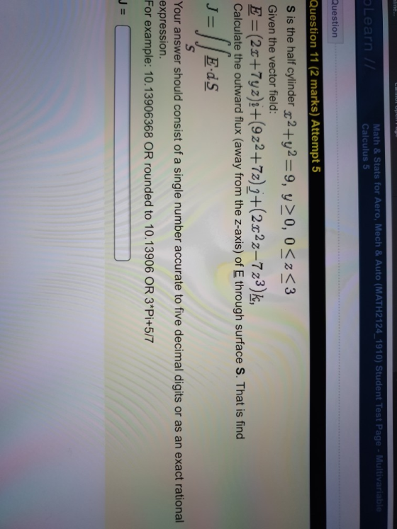 line.. Cl UL UDCITTugu Math & Stats for Aero, Mech & Auto (MATH2124 1910) Student Test Page- Multivariable Learn // Calculus
