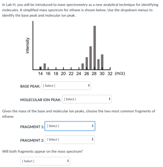 In Lab H, you will be introduced to mass spectrometry as a new analytical technique for identifying molecules. A simplified m