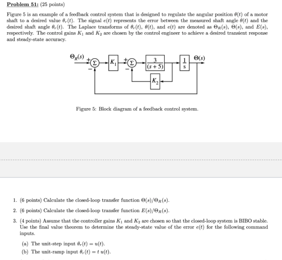 Problem 51: (25 points) Figure 5 is an example of a feedback control system that is designed to regulate the angular position