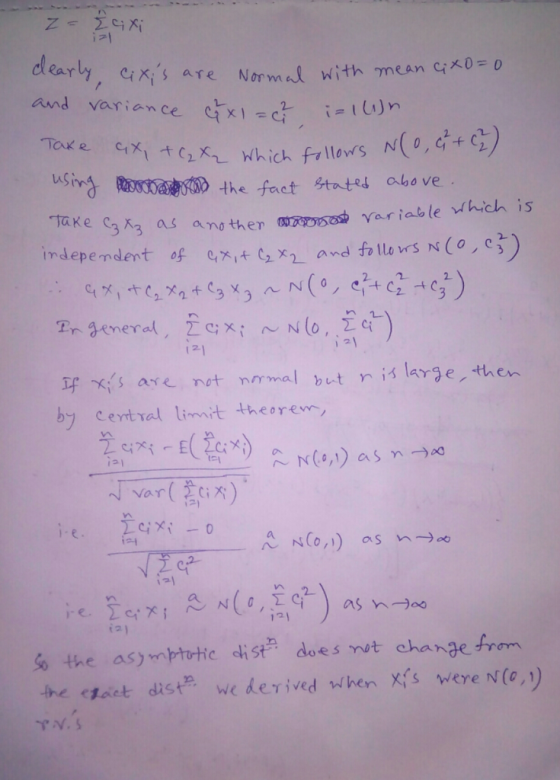 clearly , ci Xis are Norm al with meanc;x0-0 ng Roma D the feet gta ted above. TaKeas any ther ar able thich is indepemdent