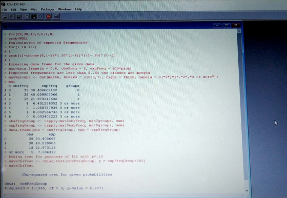 RGui (32-bit) Windows Help View Misc Packages Edit File STOP t-c (39 , 38,18,4,0,1, 0) > > prob-NULL > tcalculation of expect