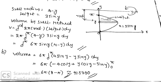 Consider The Following X 3 Sin Y 0 Y P X 0 About Y 4 A Set Up An Integral For The Volume V Of The