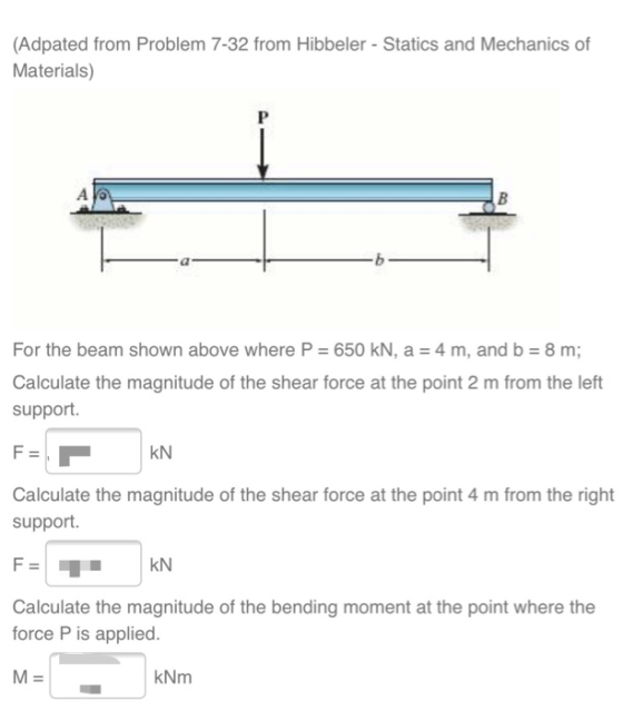 (Adpated from Problem 7-32 from Hibbeler - Statics and Mechanics of Materials) For the beam shown above where P 650 kN, a 4 m