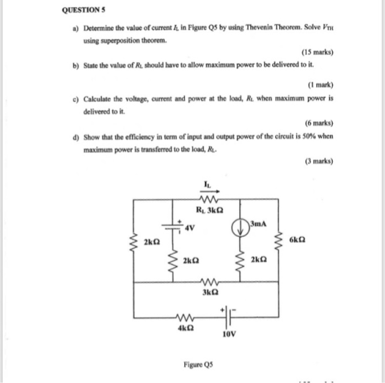 QUESTION 5 a) Determine the value of current A in Figure Q5 by using Thevenin Theorem. Solve VH using superposition theorem.
